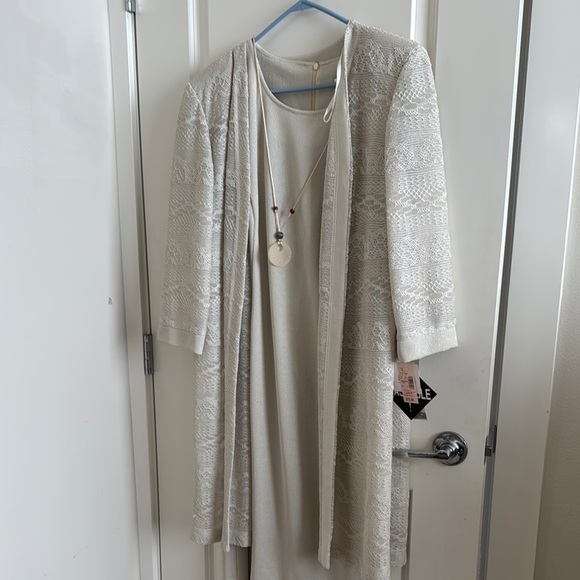 Elegant Cream Lace Overlay Dress Set - Picture 1 of 8